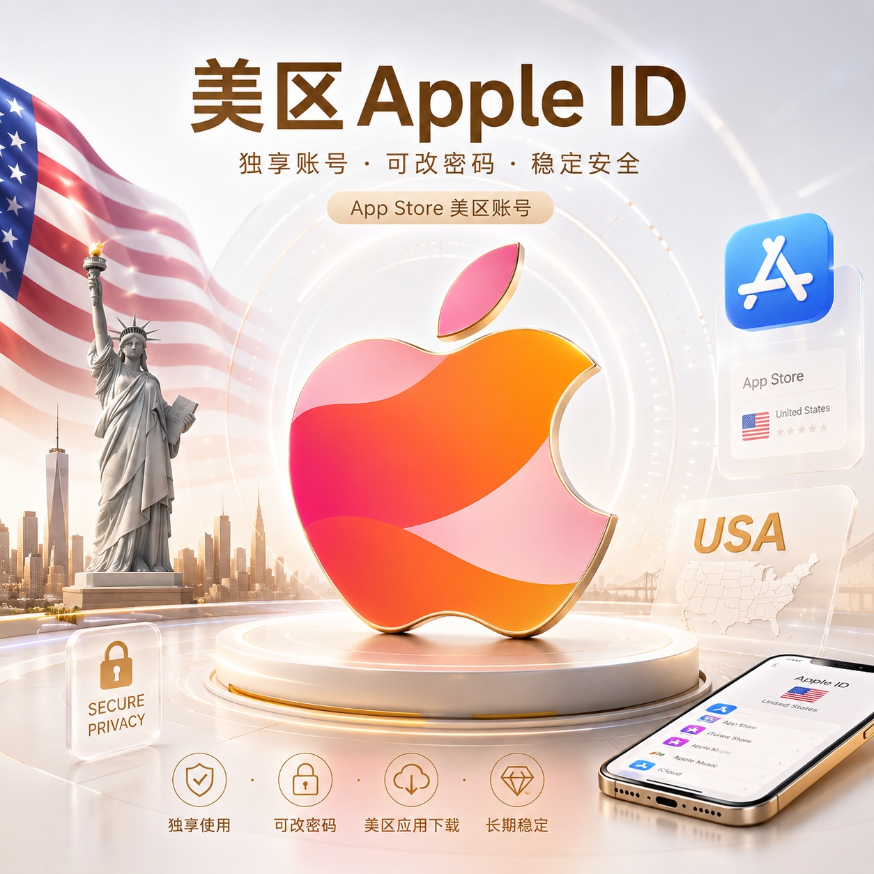 美区Apple ID独享账号｜精品活性老号｜长期稳定使用