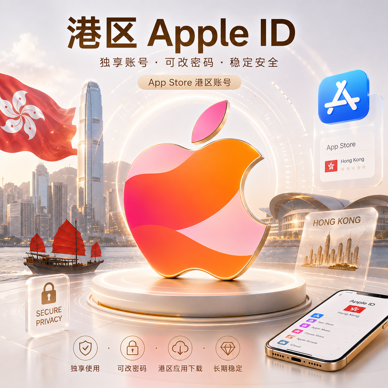 香港区Apple ID独享账号｜精品活性老号｜长期稳定使用