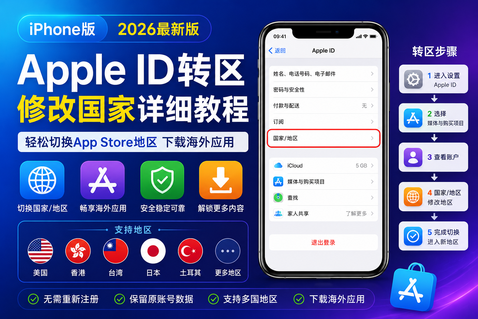 Apple ID转区修改国家详细教程（iPhone版）