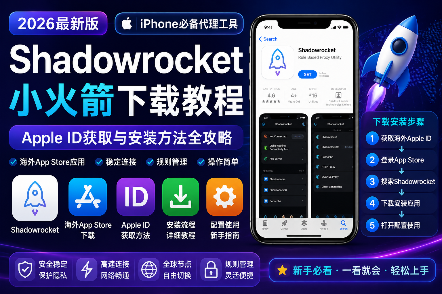 Shadowrocket下载教程｜小火箭Apple ID获取与安装方法（2026最新版）
